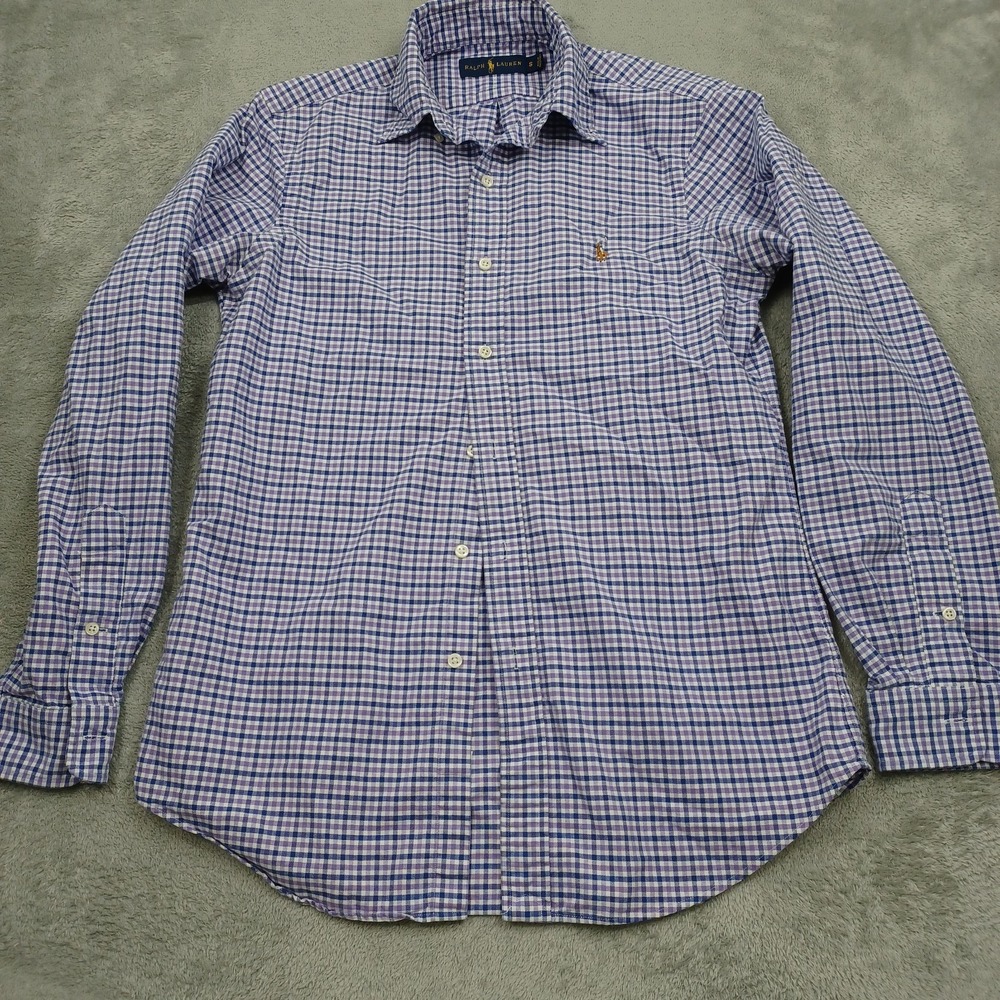 Polo Ralph Lauren Shirt Mens Small Purple Plaid Classic Fit Cotton Long Sleeve